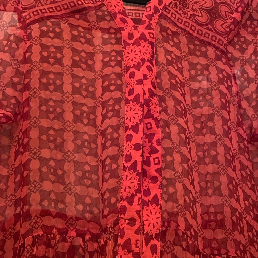Anthropologie Maeve Dress Women’s Red Sheer Boho Peasant Babydoll Boho - Size 10 - Picture 5 of 5